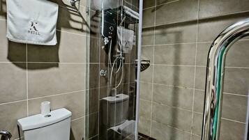 Shower, free toiletries, hair dryer, slippers