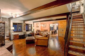 Smart TV, fireplace, video games, DVD player