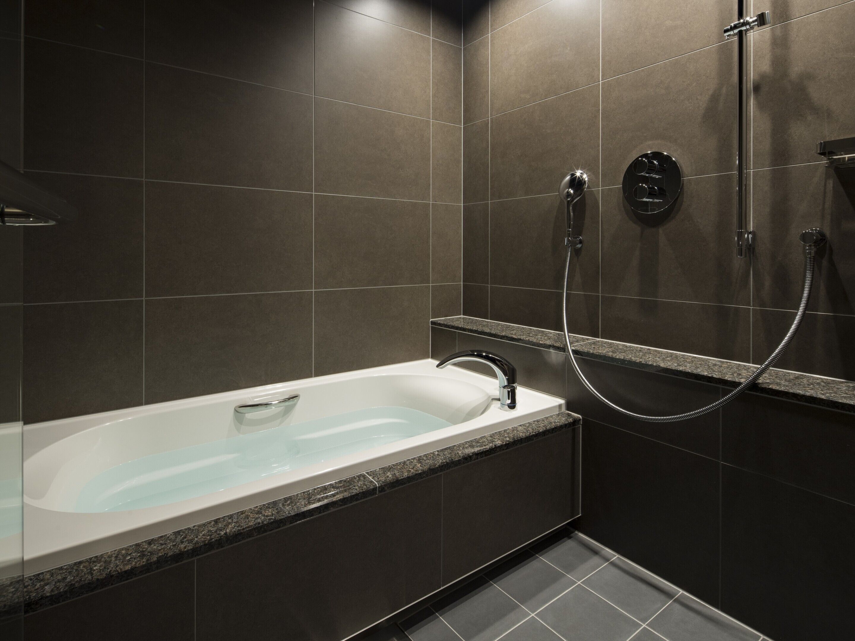 separate bathtub and shower, free toiletries, hair dryer, bathrobes