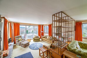 Televisión, chimenea y reproductor de DVD 