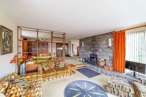 Televisión, chimenea y reproductor de DVD 