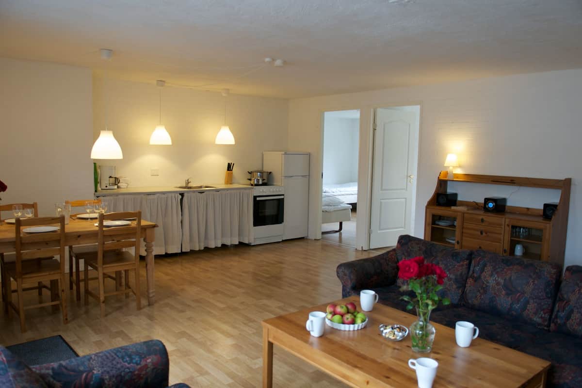 Familielejlighed (6 person) | Privat køkken | Køleskab/fryser i fuld størrelse, ovn, kogeplade, elkedel