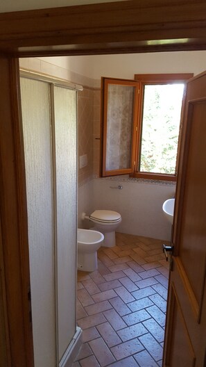 Regadera, bidet, toallas