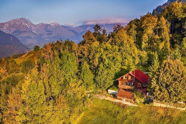 the chalet on a beautiful golden hour setting