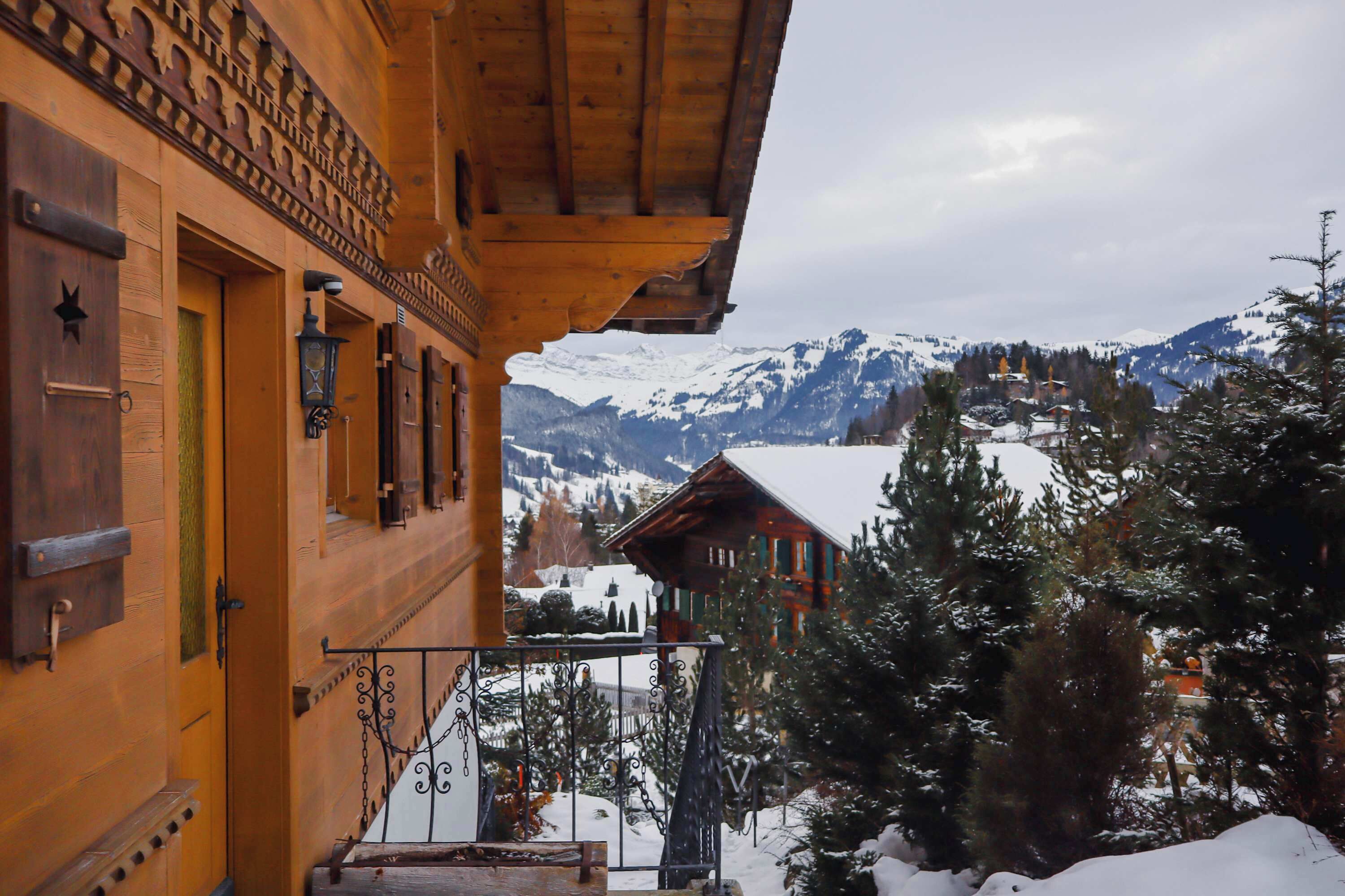 beautiful views of the snow covered town from front door 