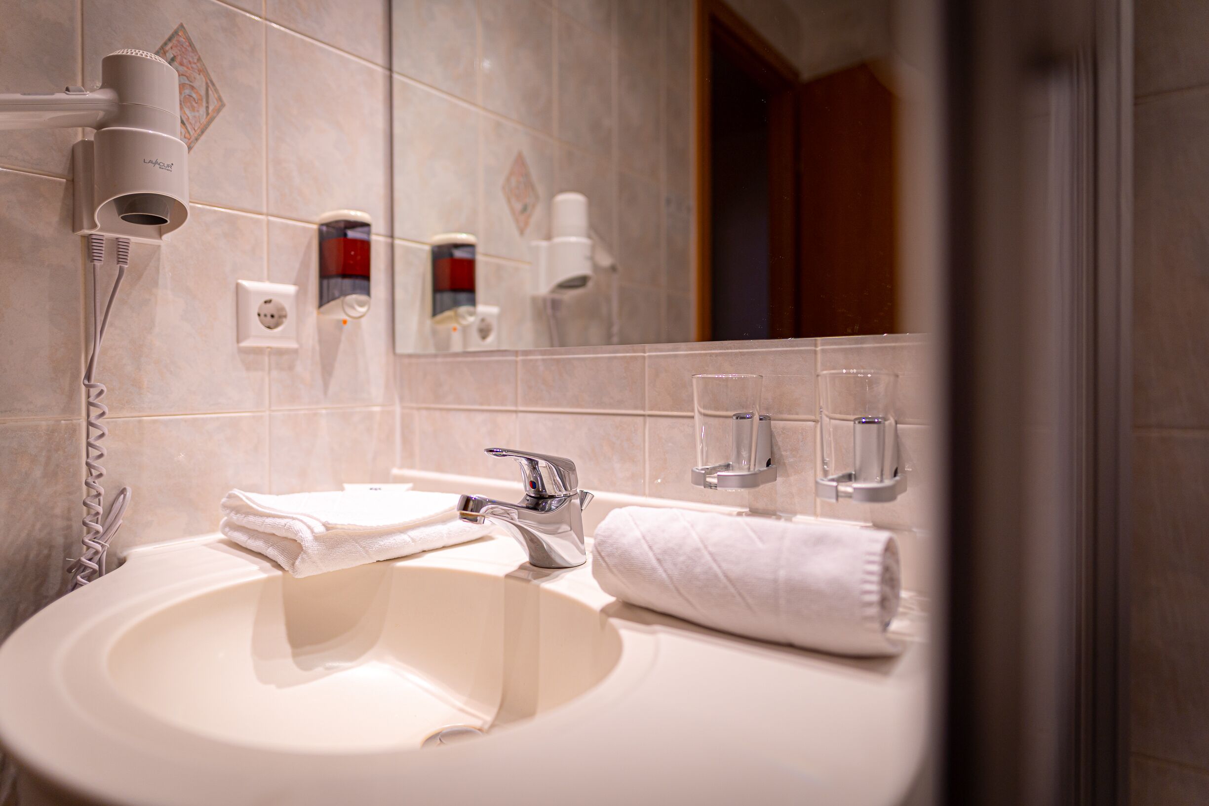 hair dryer, dressing gowns, towels