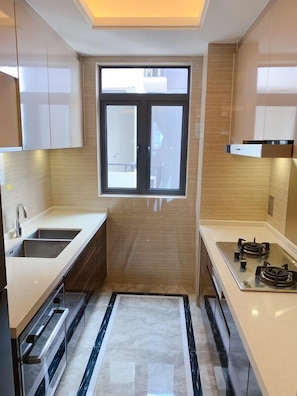 Classic Apartment, 3 Bedrooms | Private kitchen | Fridge, electric kettle, cookware/dishes/utensils - R&F Princess Cove at R&F Mall (Johor Bahru)