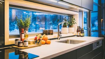 Hallingdal Hyttepark sleeps 6 (three bedrooms) | Private kitchen | Fridge, stovetop, coffee/tea maker, electric kettle
