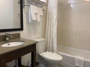 Room, 1 Queen Bed, Accessible, Non Smoking (Bathtub with Grab Bars) | Bathroom | Combined shower/bathtub, hair dryer, towels, soap