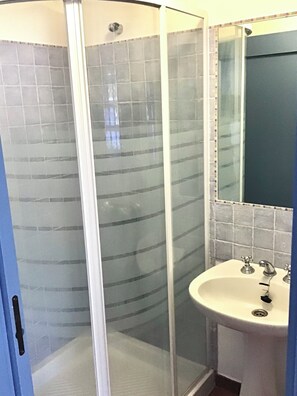 Een haardroger, handdoeken, zeep, shampoo