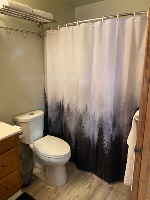 Ensemble douche/baignoire, sèche-cheveux, serviettes fournies