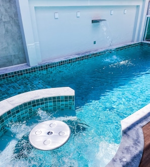 Indoor pool, open 9:00 AM to 10:00 PM, pool umbrellas, sun loungers