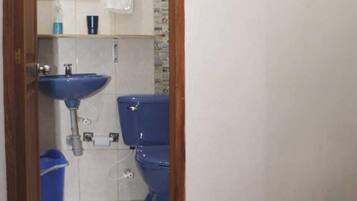 Shower, rainfall showerhead, hair dryer, towels