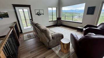 Smart TV, fireplace, foosball