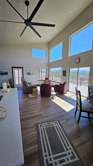 Smart TV, fireplace, foosball