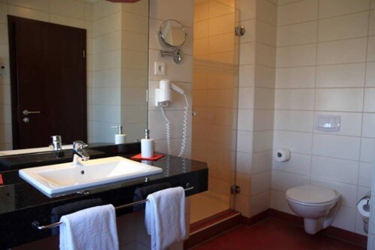 comfort double room | bathroom | shower, hair dryer, towels