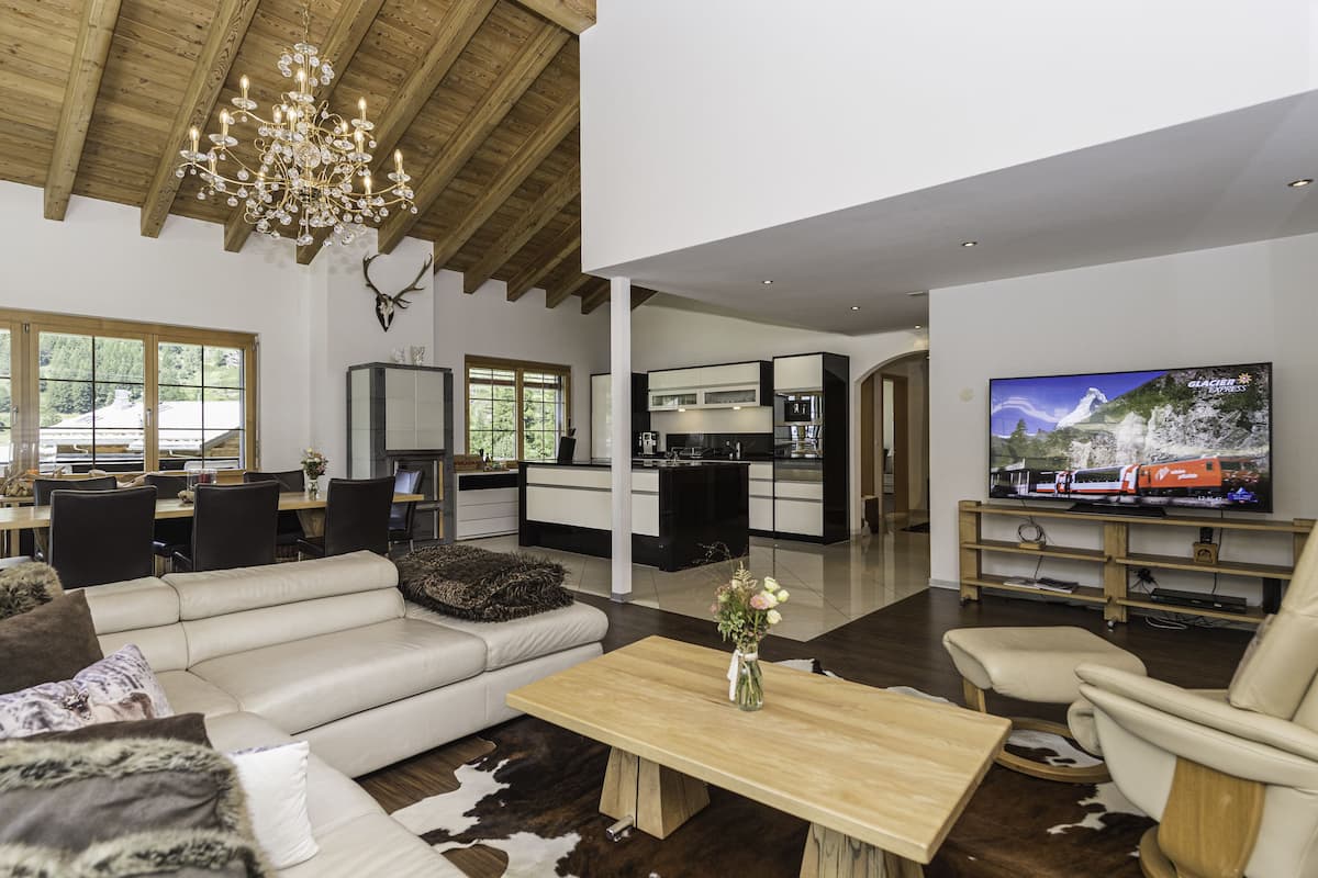 Deluxe Duplex, 4 Bedrooms, Fireplace, Mountain View | Living area | Flat-screen TV, fireplace, DVD player