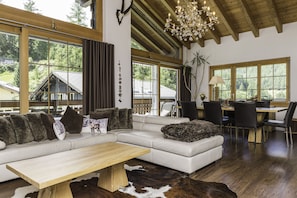 Deluxe Duplex, 4 Bedrooms, Fireplace, Mountain View | Living room | Flat-screen TV, fireplace, DVD player - Chalet Monte Cristo (Zermatt)