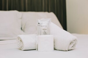 Shower, free toiletries, hair dryer, bidet