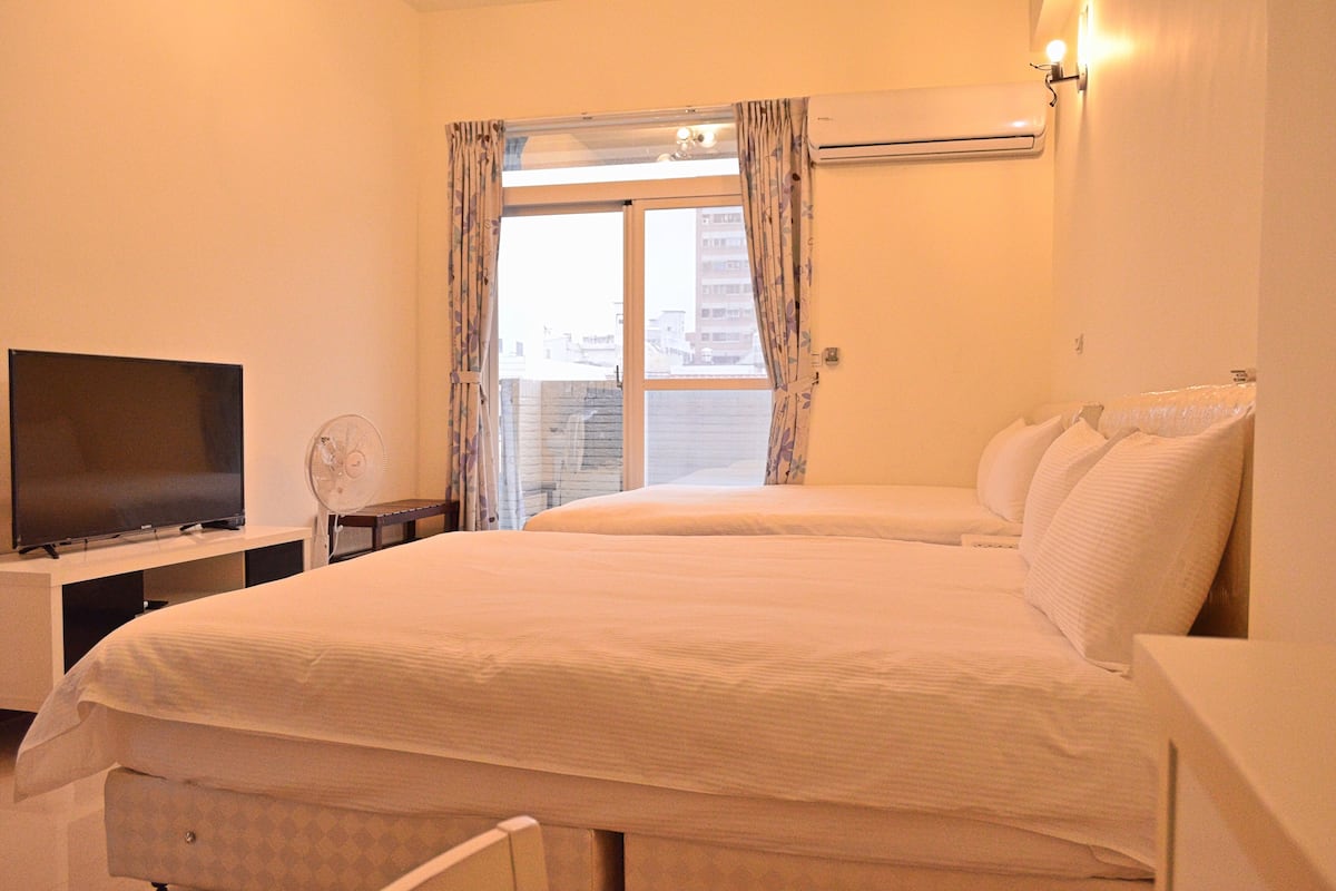 Desk, blackout drapes, soundproofing, iron/ironing board