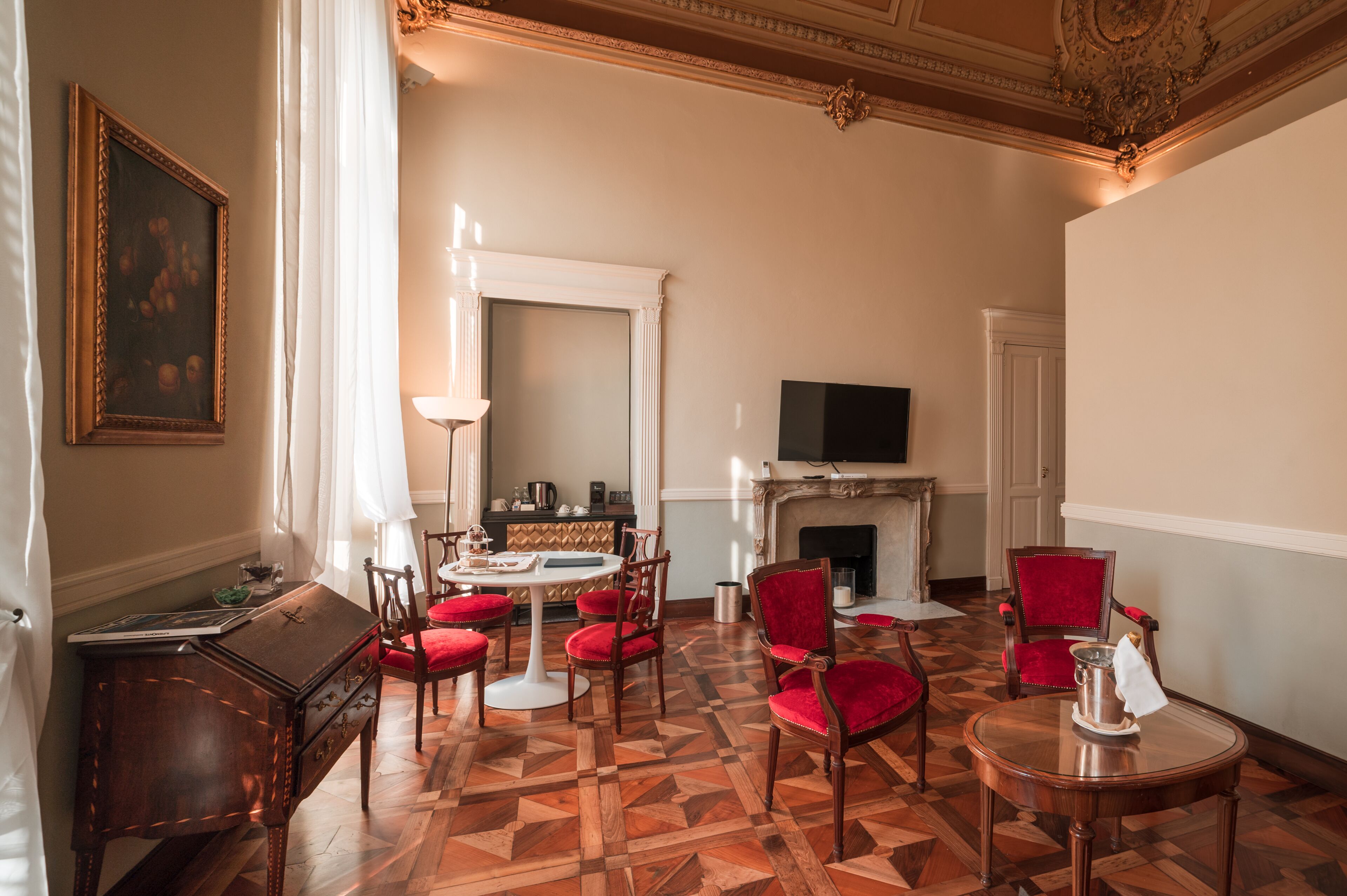 royal suite | living area | 48-inch smart tv with satellite channels, tv, ipod dock