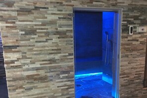 Shower, towels, soap, shampoo