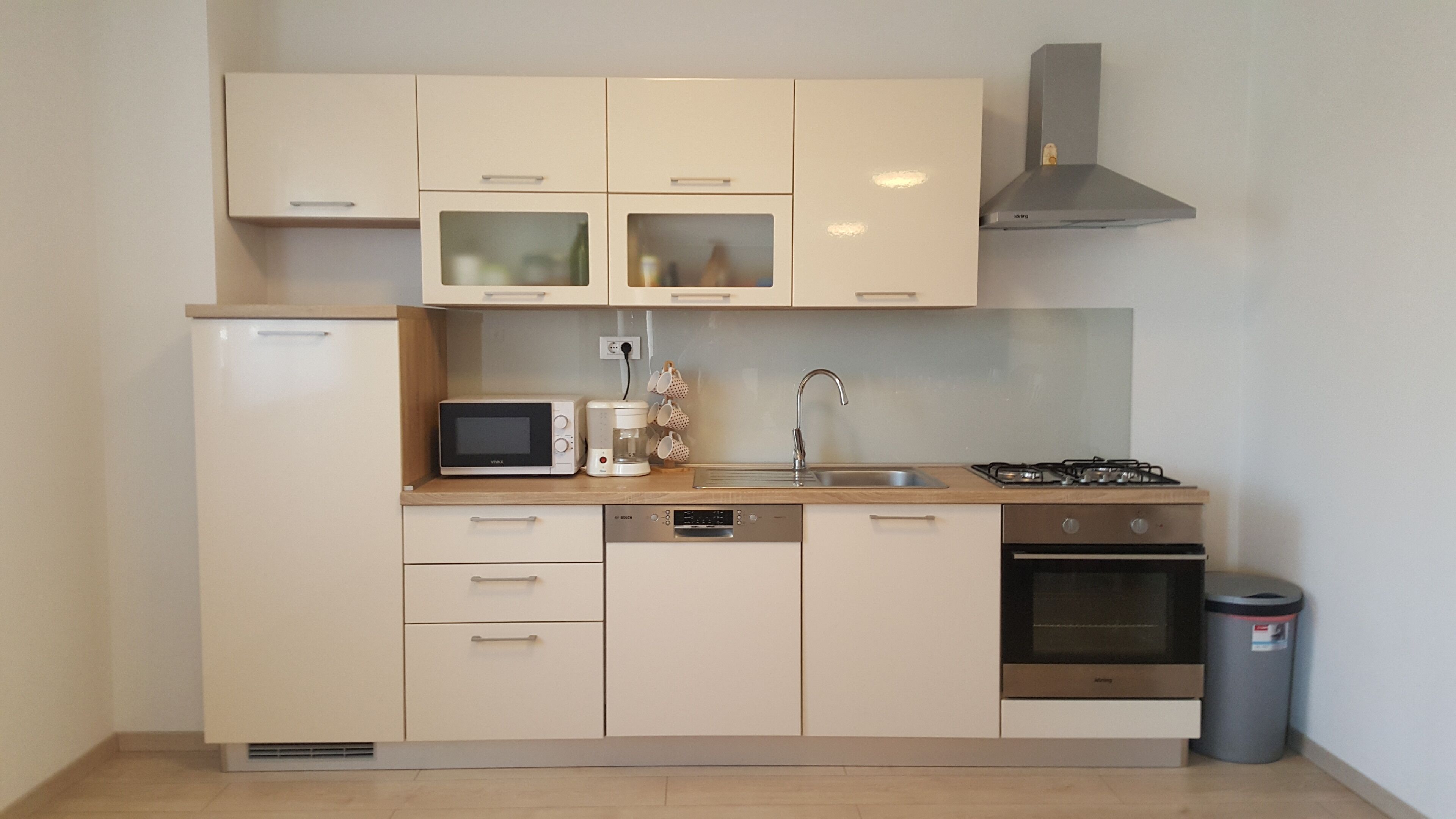 Luxury Apartment | Private kitchen | Full-sized fridge, microwave, oven, stovetop