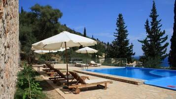 Outdoor pool, open 9:00 AM to 8:00 PM, pool umbrellas, sun loungers