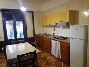 Fridge, stovetop, cookware/dishes/utensils