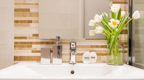 Hair dryer, shampoo, toilet paper
