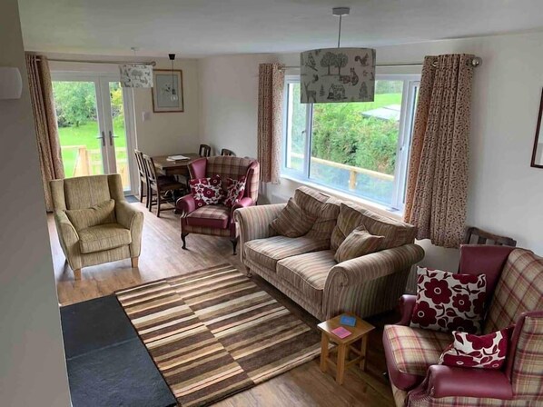 TV, fireplace, DVD player, books