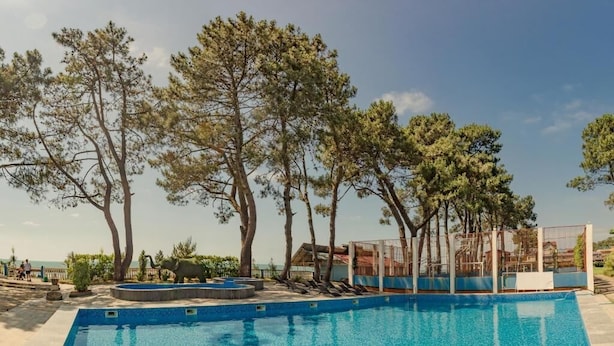 A swimming pool with surrounding trees and a fenced area. - Kolkhida Resort & Spa (Ureki)