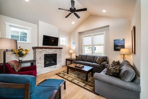 TV, fireplace