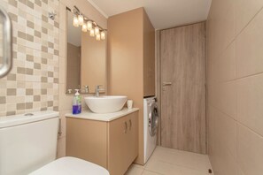 Combined shower/tub, hair dryer, towels, soap - Rhodes Marine New  House is located in the city of  Rhodes! (Rodos)