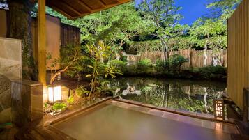 Japanese-Style Room with Open-Air Hot Spring Bath, Garden View, Non-Smoking | Bathroom | Separate tub and shower, deep soaking tub, free toiletries, slippers