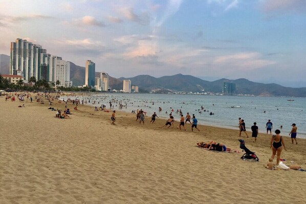 On the beach, beach towels