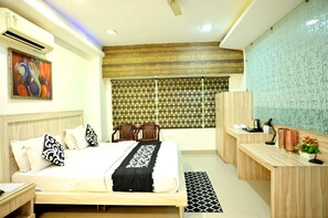 Memory-foam beds, desk, laptop workspace, iron/ironing board