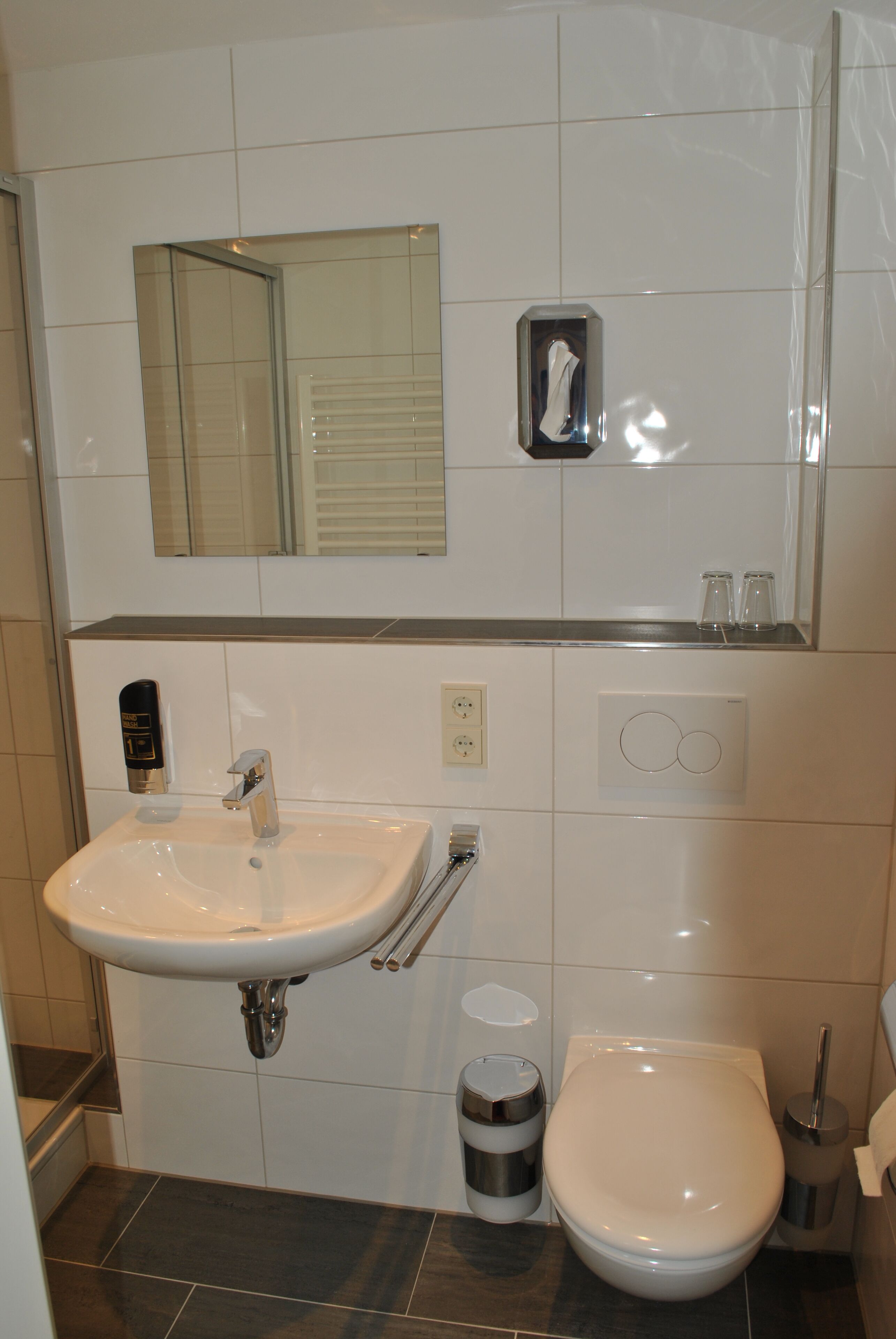 single room | bathroom | shower, hair dryer, towels, soap