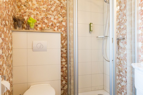 Shower, free toiletries, towels