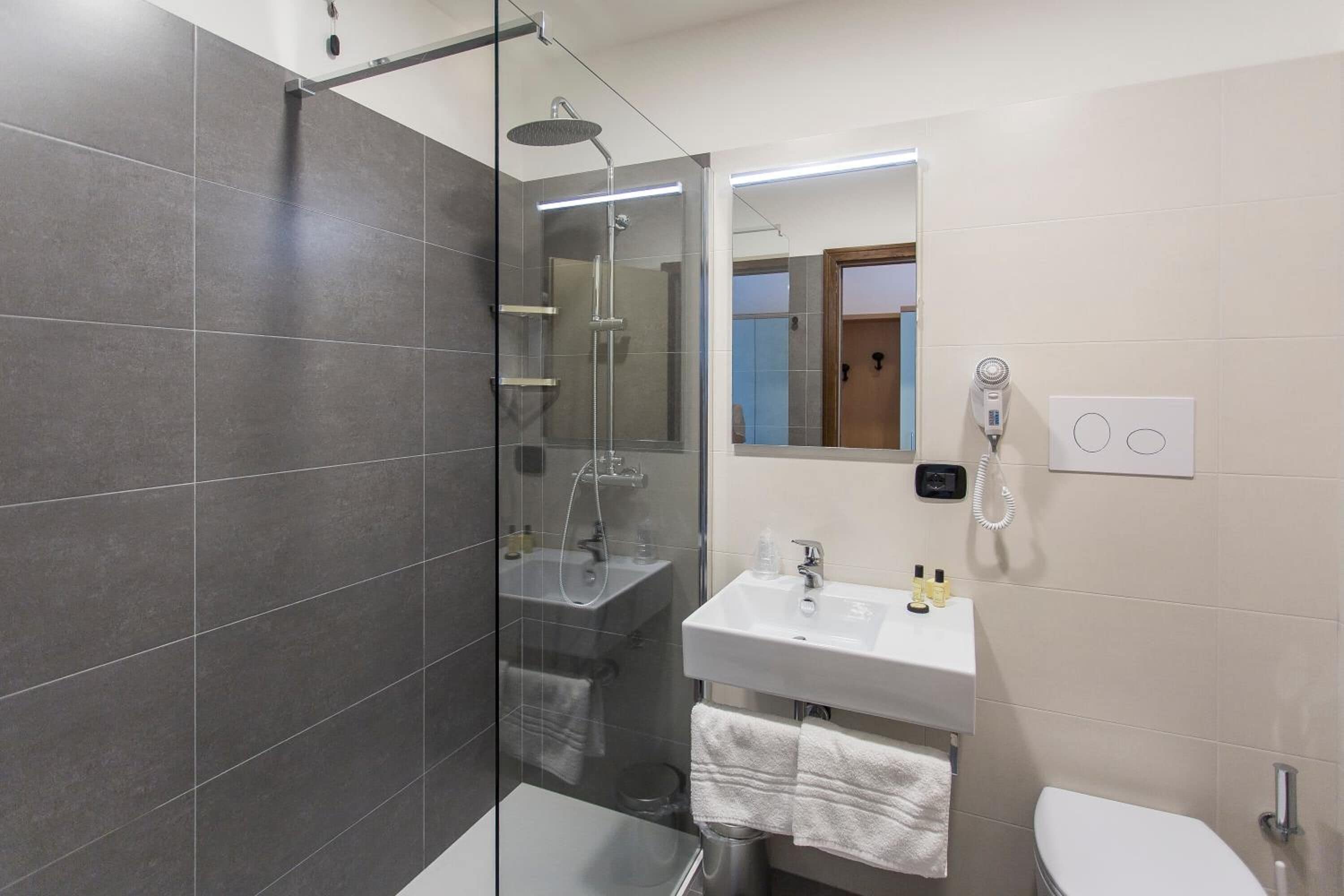 shower, free toiletries, hair dryer, bidet