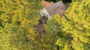 A house surrounded by dense trees. - Spacious Lakefront Home, Amazing View, Great Dock, Sleeps 18 comfortably-Private (Bracey)