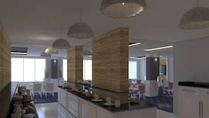 A modern kitchen with a central island, pendant lighting, and a view to the dining area. - The City Walls Suit Hotel (Diyarbakir)