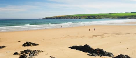 On the beach, sun loungers