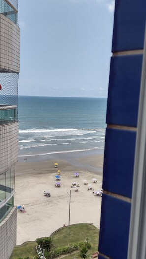 On the beach, sun loungers