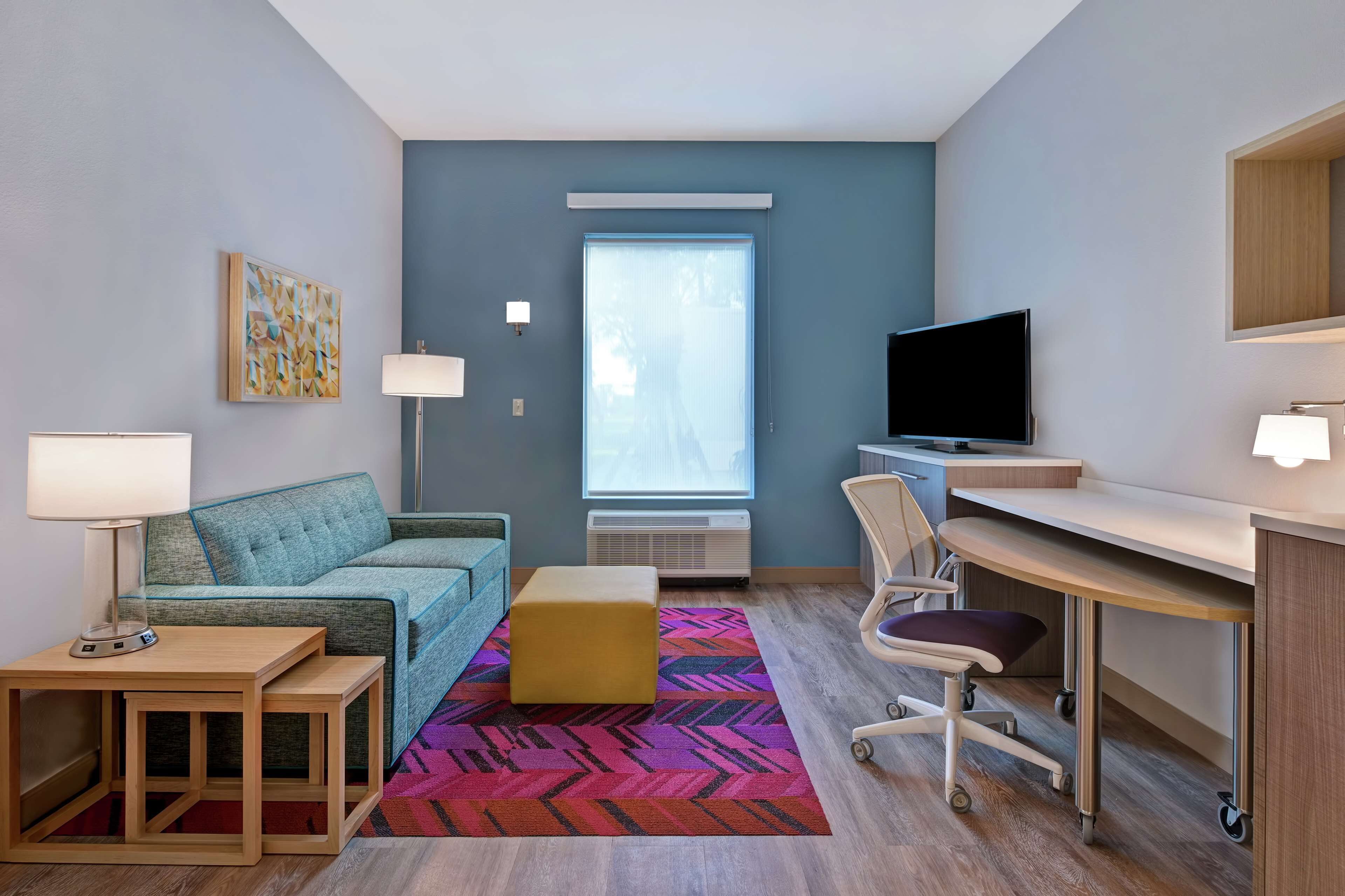 1 bedroom, desk, laptop workspace, blackout curtains