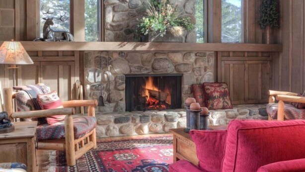 Flat-screen TV, fireplace