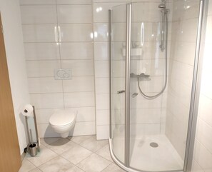 Regadera, secadora de cabello, toallas, papel de baño