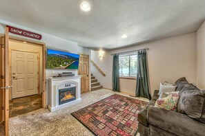 TV, fireplace, foosball