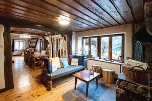 Fernseher, Kamin, DVD-Player, Bücher
