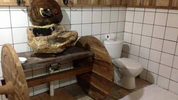 Shower, rainfall showerhead, towels, soap